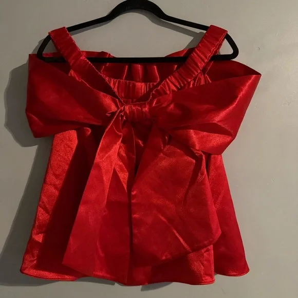 Anthropologie Mare Mare Off the Shoulder Elegant Red Bow Top New NWT - Picture 8 of 9